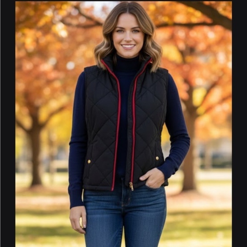 Ralph Lauren Black Quilted Vest with Gold Button size Lp